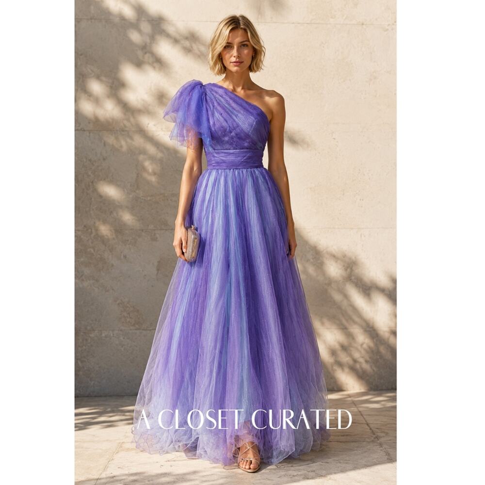 Mac Duggal One Shoulder Ombre Tulle Ball Gown 4 Purple NWT Style 20377